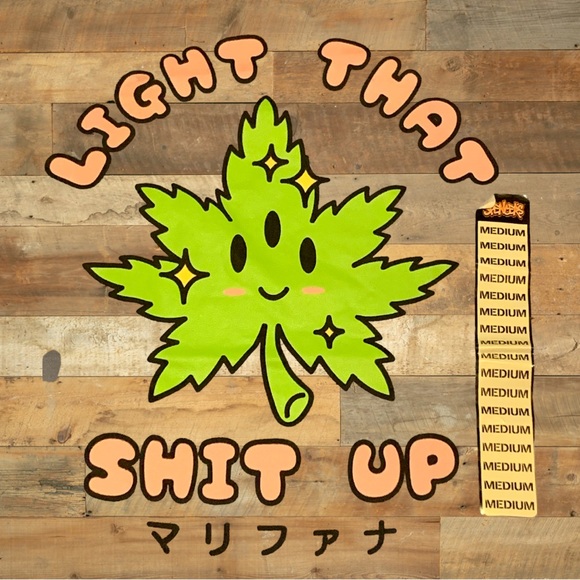420 Light it Up Stoner smoking Anime Cute Leaf Shirt Spencer’s BOTDF Scene Emo - Picture 2 of 5
